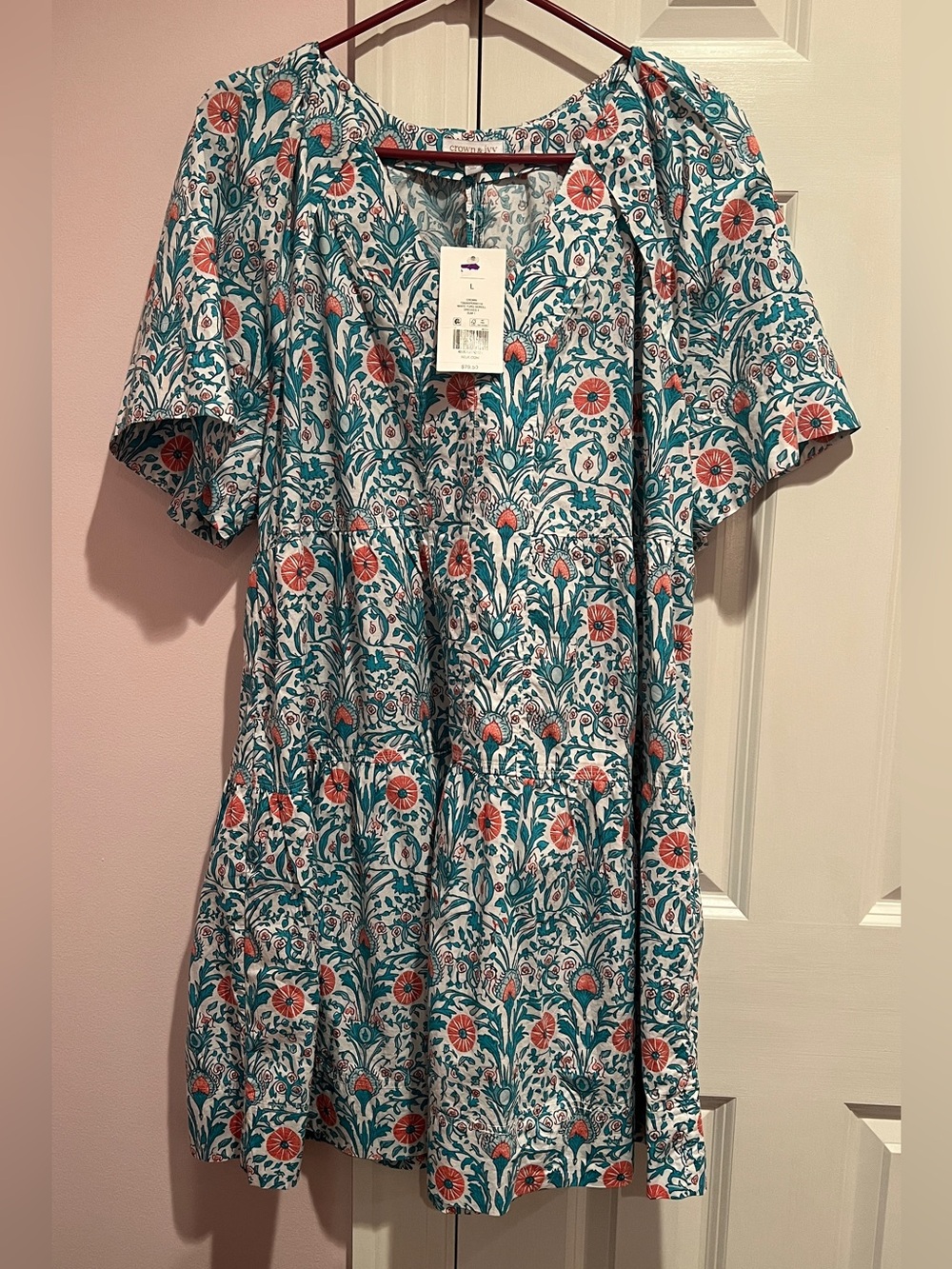 NWT L Large Crown & Ivy cotton poplin dress